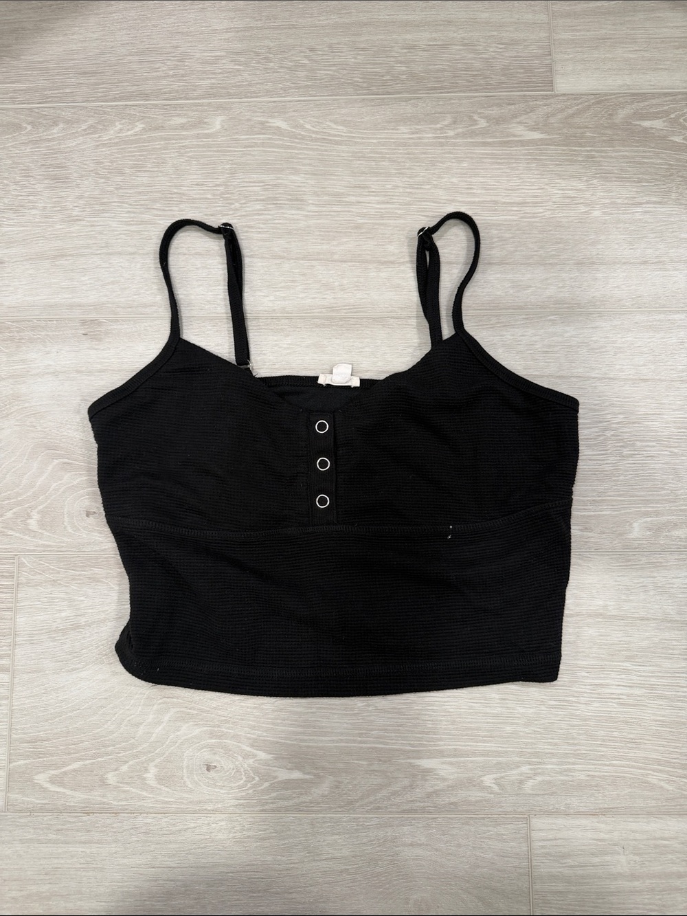 Garage Black Ribbed Snap-Front Crop Tank women medium